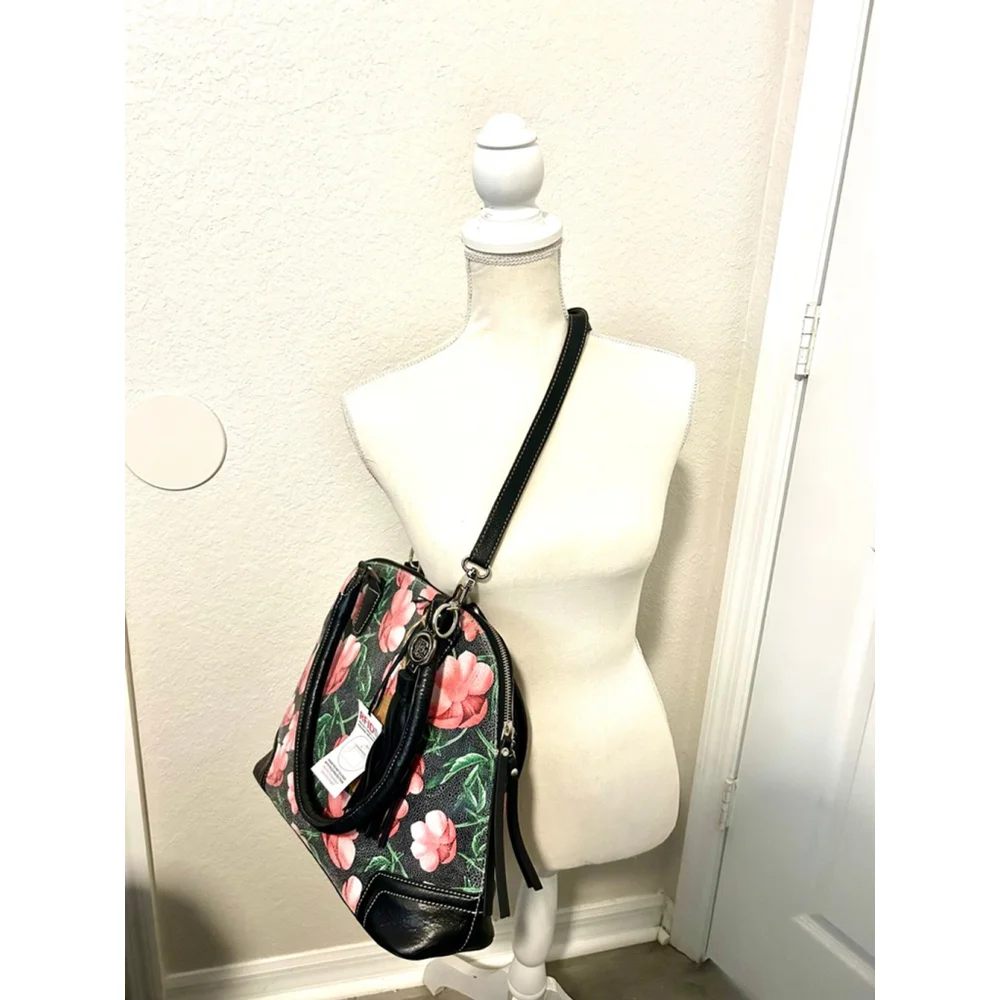 Firenze Bella Italian Leather Dome Handbag with Crossbody Strap